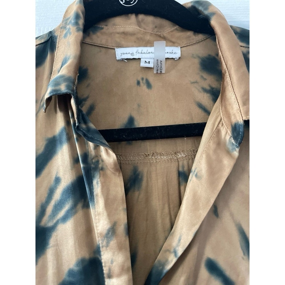 Young Fabulous and Broke Womens Susan Tie Dye Button Front Top Size‎ M Blue Tan - Picture 3 of 6